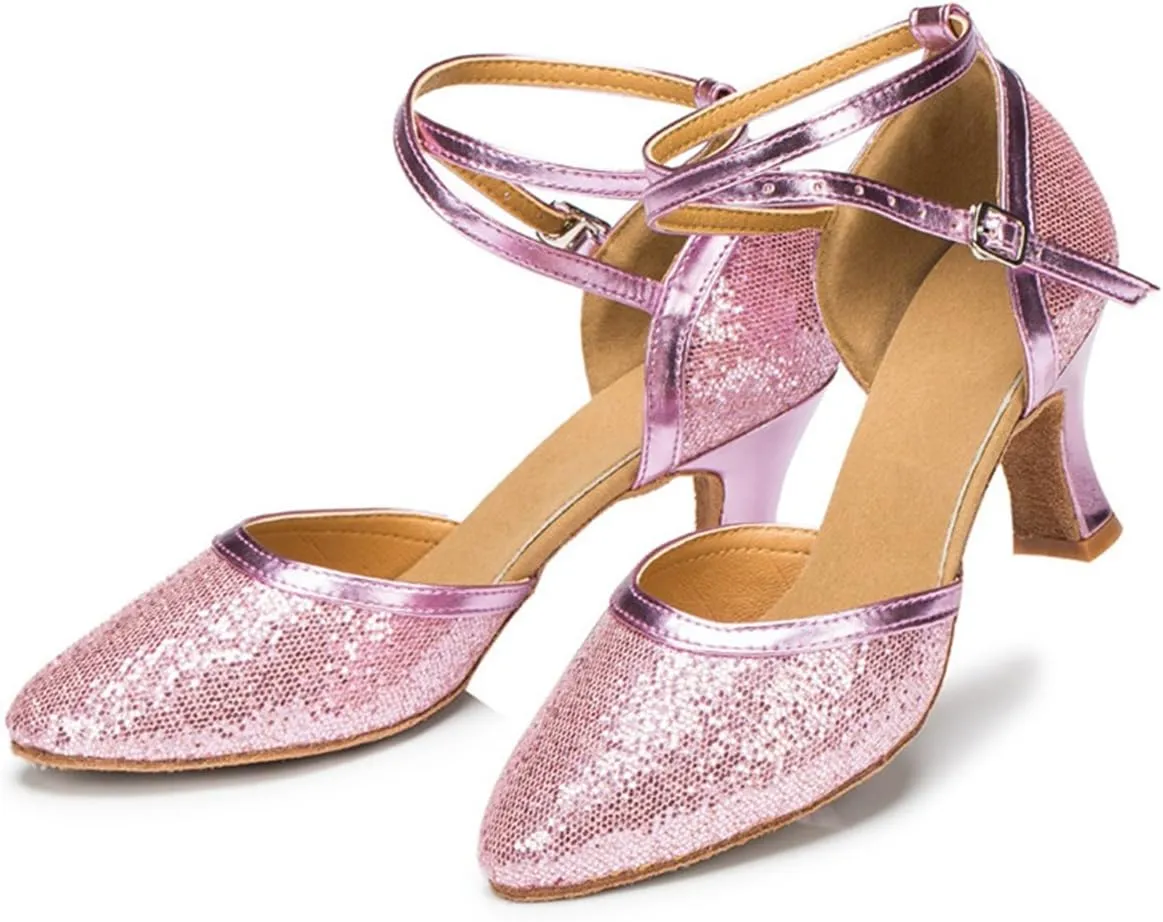 Minishion AMM106 Women's Closed Toe Glitter Dancing Wedding Shoes