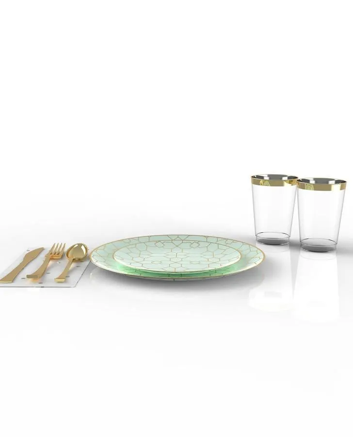 Mint Gold Coupe Pattern 56 Pc Party Set (Setting for 8)