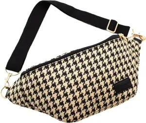 Modern Chic Belt Bags for Women: Avril Patterned Oversized Checkered Fanny Pack, Canvas Belt Bag for Women with Strap & Multiple Pockets (Houndstooth)
