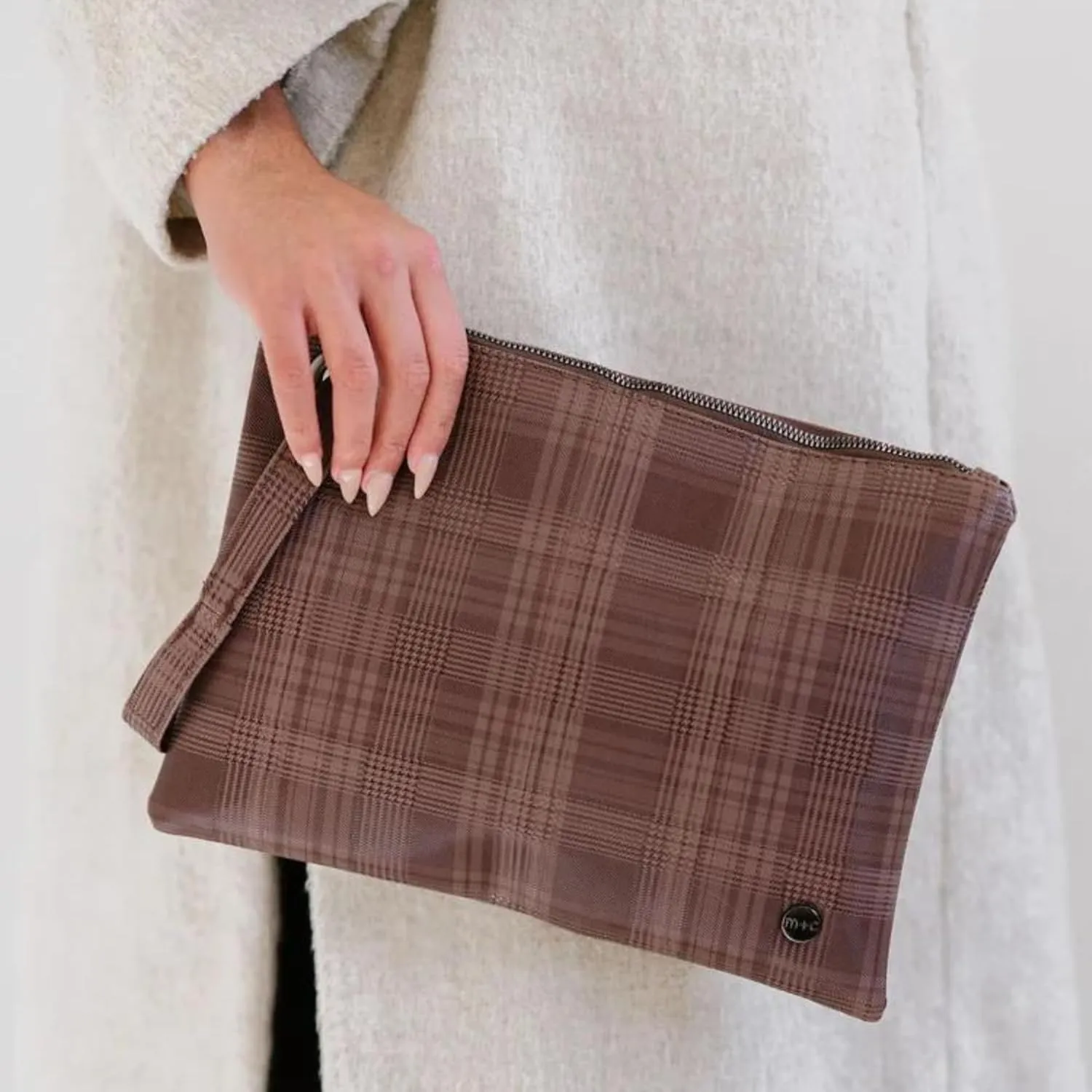 Modern Chic Clutch Purses for Women - Molly Oversized Plaid Clutch, Durable Vegan Leather, Hands-Free Wristlet