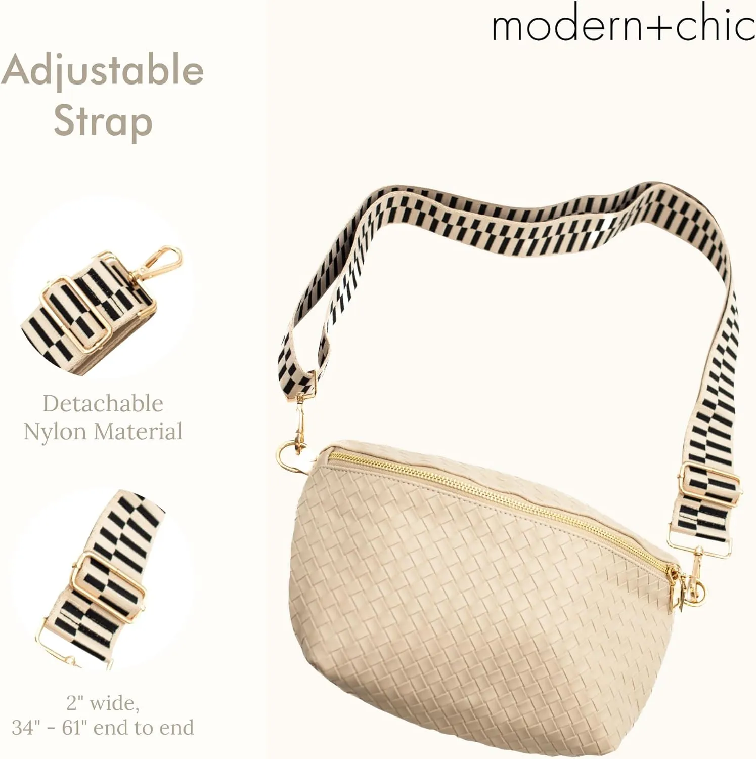 Modern Chic Rory Oversized Crisscross Belt Bag for Women, Vegan Leather Crossbody Bag with Strap and Multiple Pockets