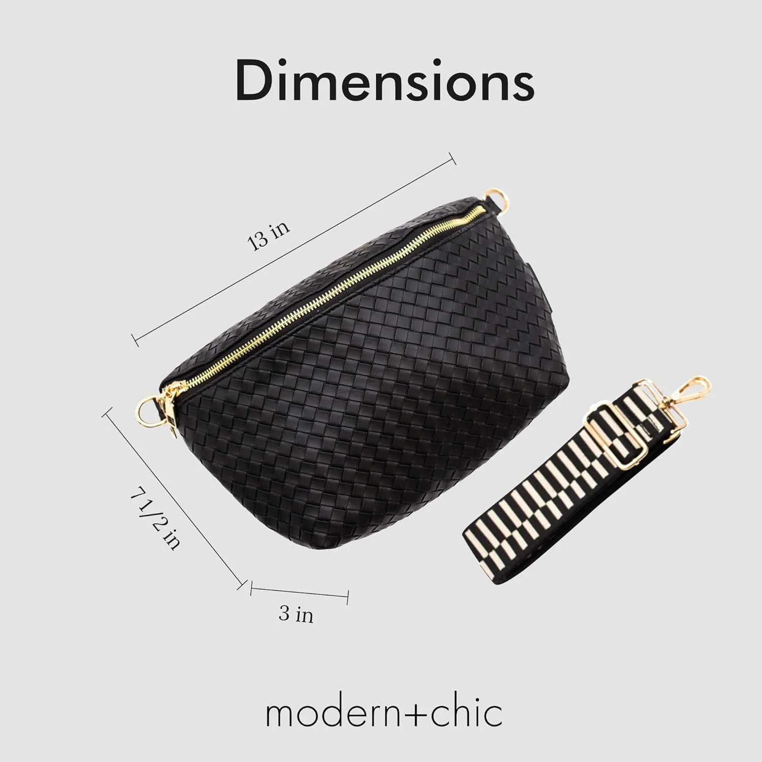 Modern Chic Rory Oversized Crisscross Belt Bag for Women, Vegan Leather Crossbody Bag with Strap and Multiple Pockets