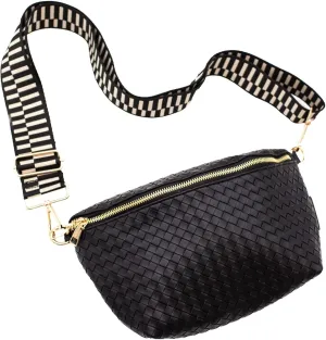 Modern Chic Rory Oversized Crisscross Belt Bag for Women, Vegan Leather Crossbody Bag with Strap and Multiple Pockets