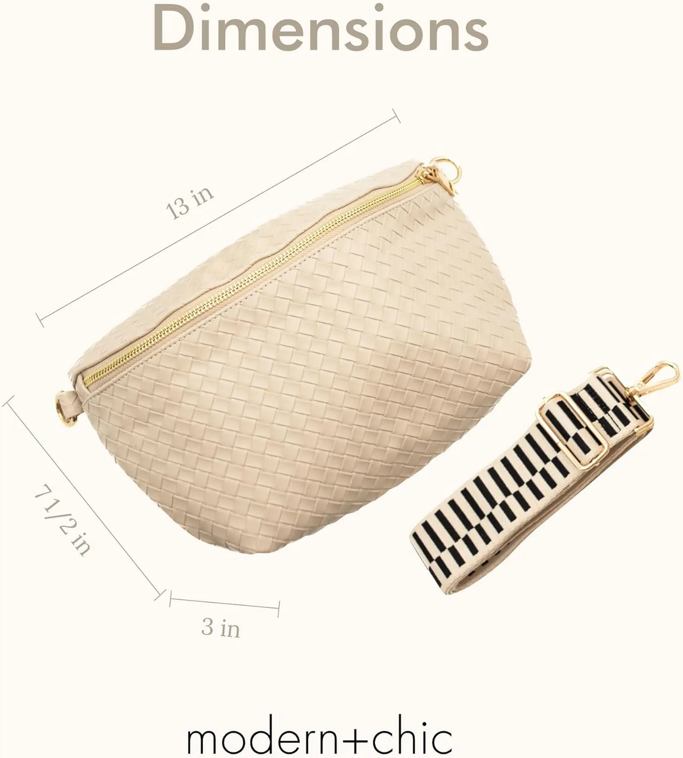 Modern Chic Rory Oversized Crisscross Belt Bag for Women, Vegan Leather Crossbody Bag with Strap and Multiple Pockets