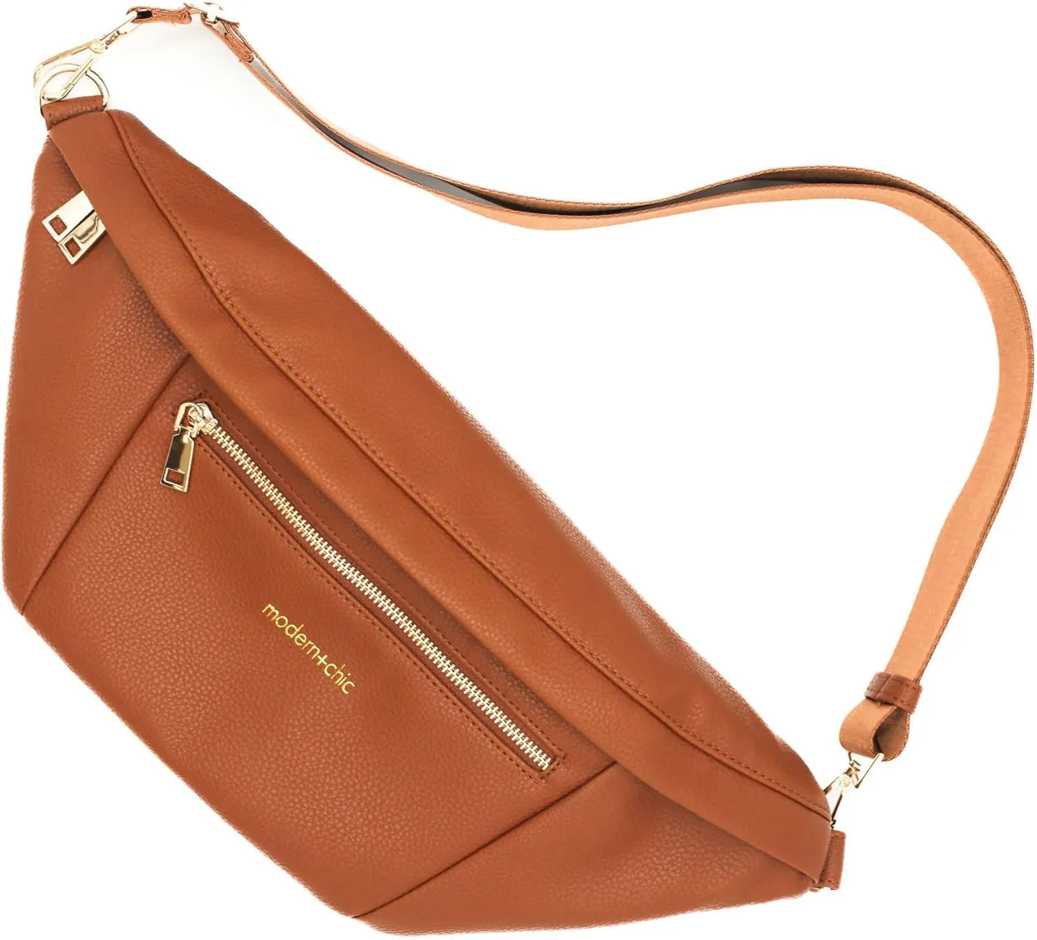 Modern Chic Sling Bags for Women - Presley Oversized Sling Bag, Vegan Leather Crossbody Bag with Strap & Multiple Pockets (Camel)
