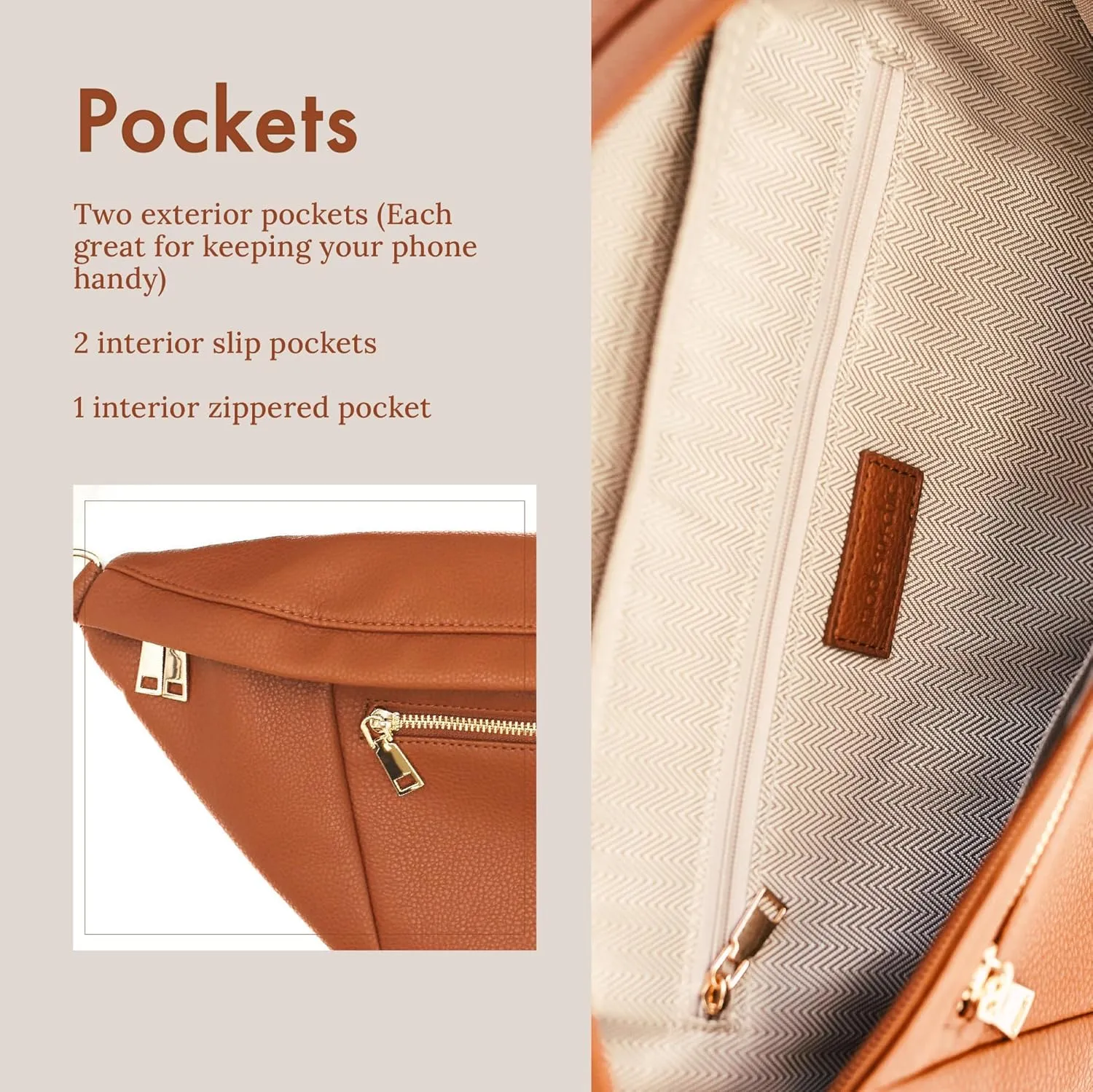 Modern Chic Sling Bags for Women - Presley Oversized Sling Bag, Vegan Leather Crossbody Bag with Strap & Multiple Pockets (Camel)