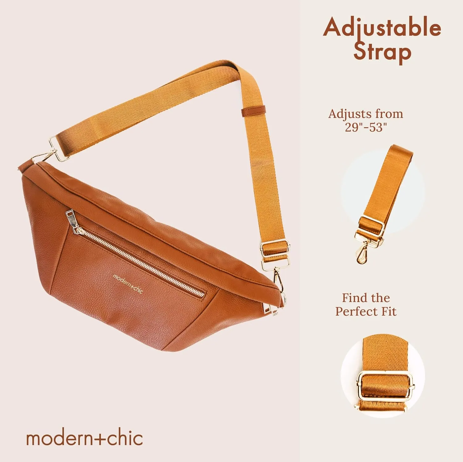Modern Chic Sling Bags for Women - Presley Oversized Sling Bag, Vegan Leather Crossbody Bag with Strap & Multiple Pockets (Camel)