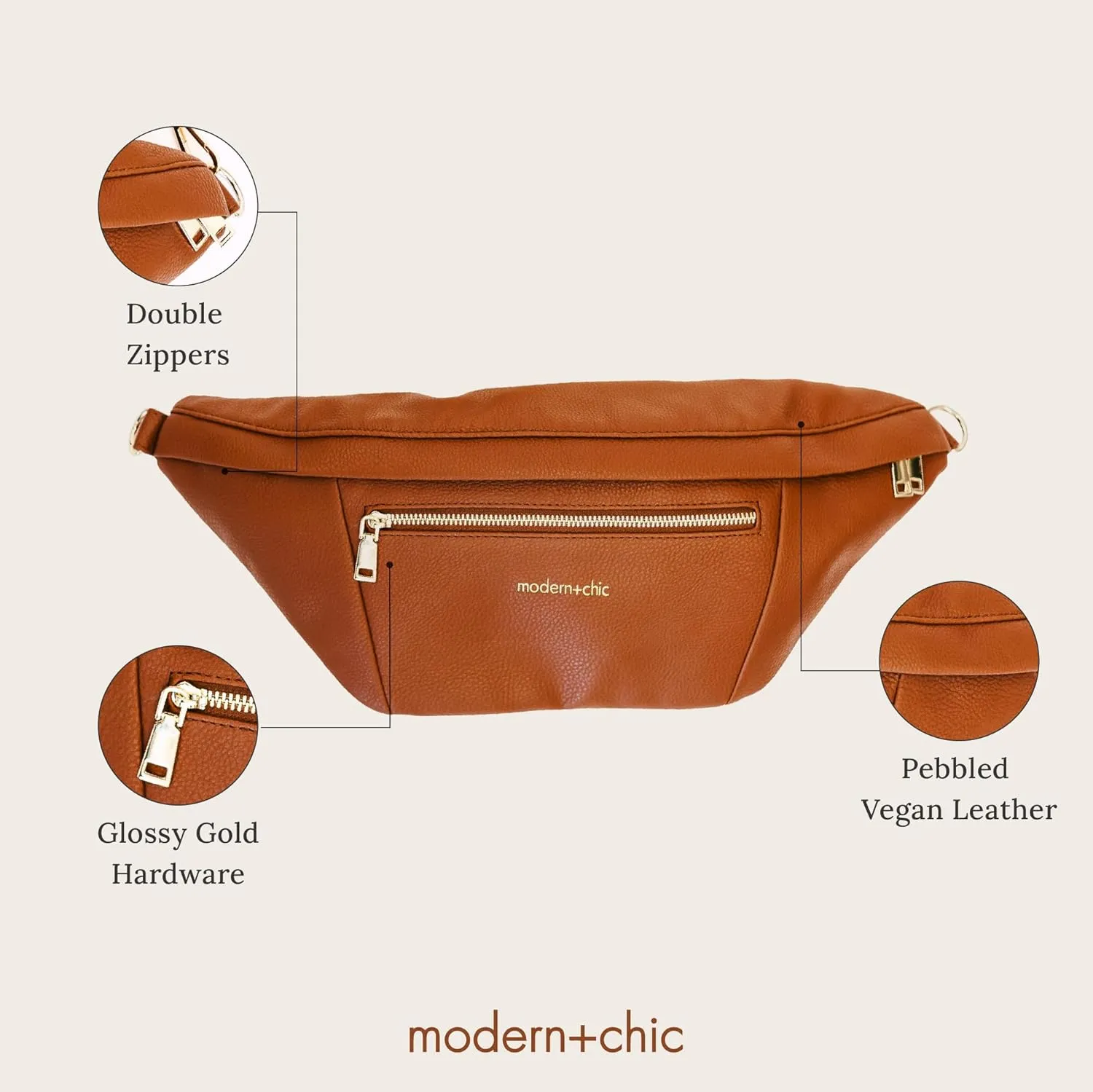 Modern Chic Sling Bags for Women - Presley Oversized Sling Bag, Vegan Leather Crossbody Bag with Strap & Multiple Pockets (Camel)