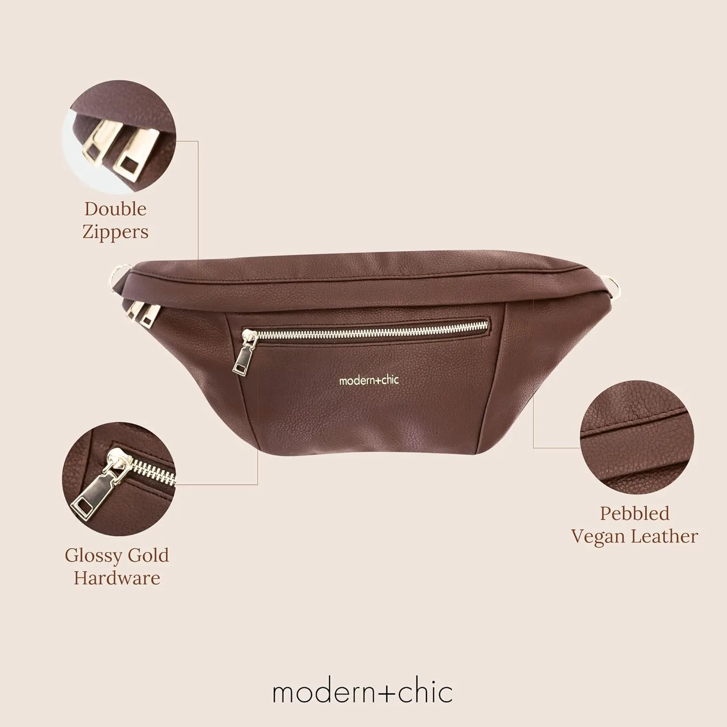 Modern Chic Sling Bags for Women - Presley Oversized Sling Bag, Vegan Leather Crossbody Bag with Strap & Multiple Pockets (Coffee)