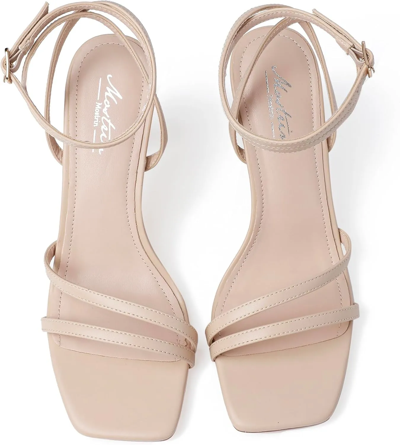 Mostrin Womens Sandals Strappy Heels for Women Ankle Strap Lace Up Heels Square Open Toe Heels Tie Up Stiletto High Heeled Sandals for Prom, Party, Daily Wear