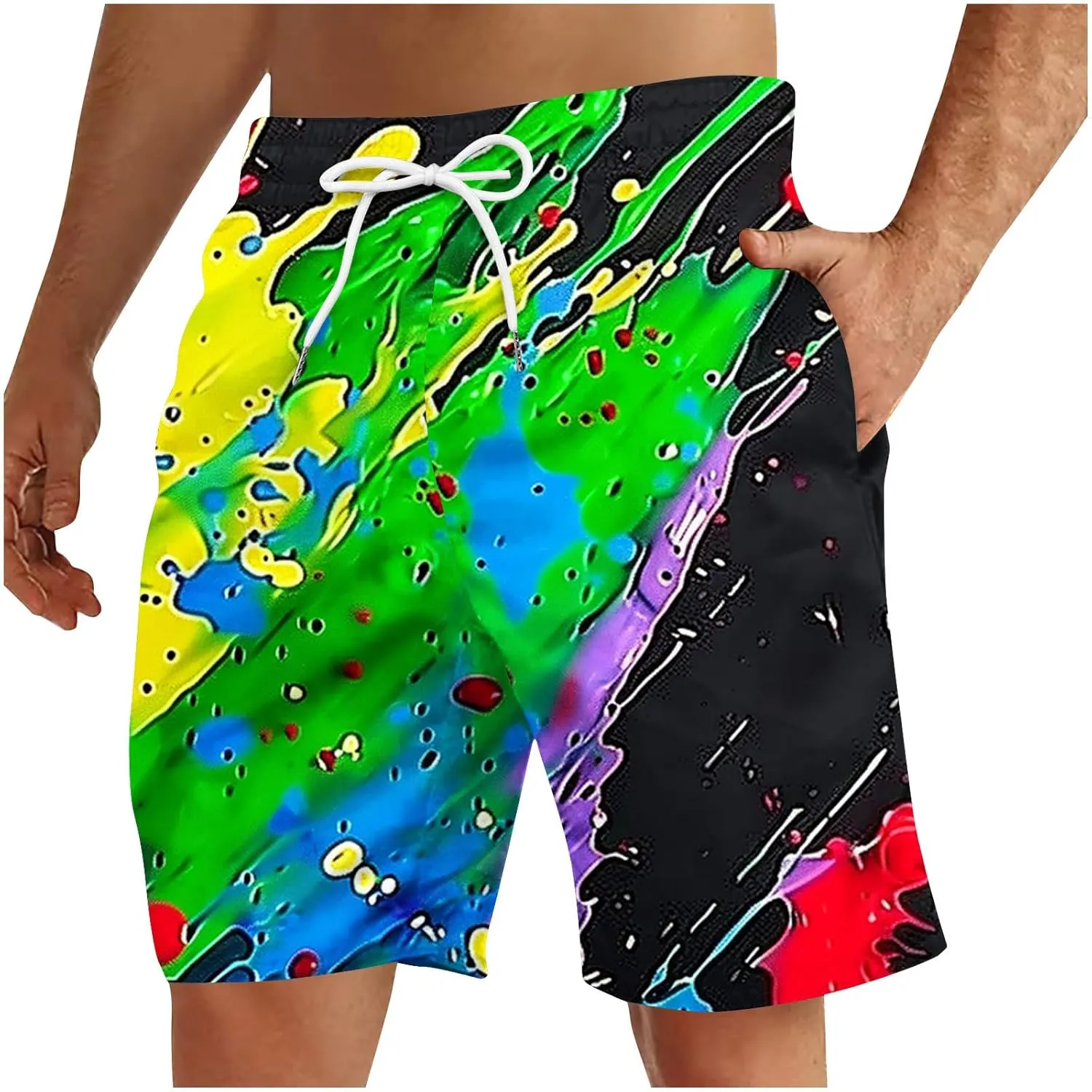 Muscularfit Beach Shorts for Men Fashion Tie Dye Print Shorts Summer Beach Vacation Drawstring Shorts with Pockets