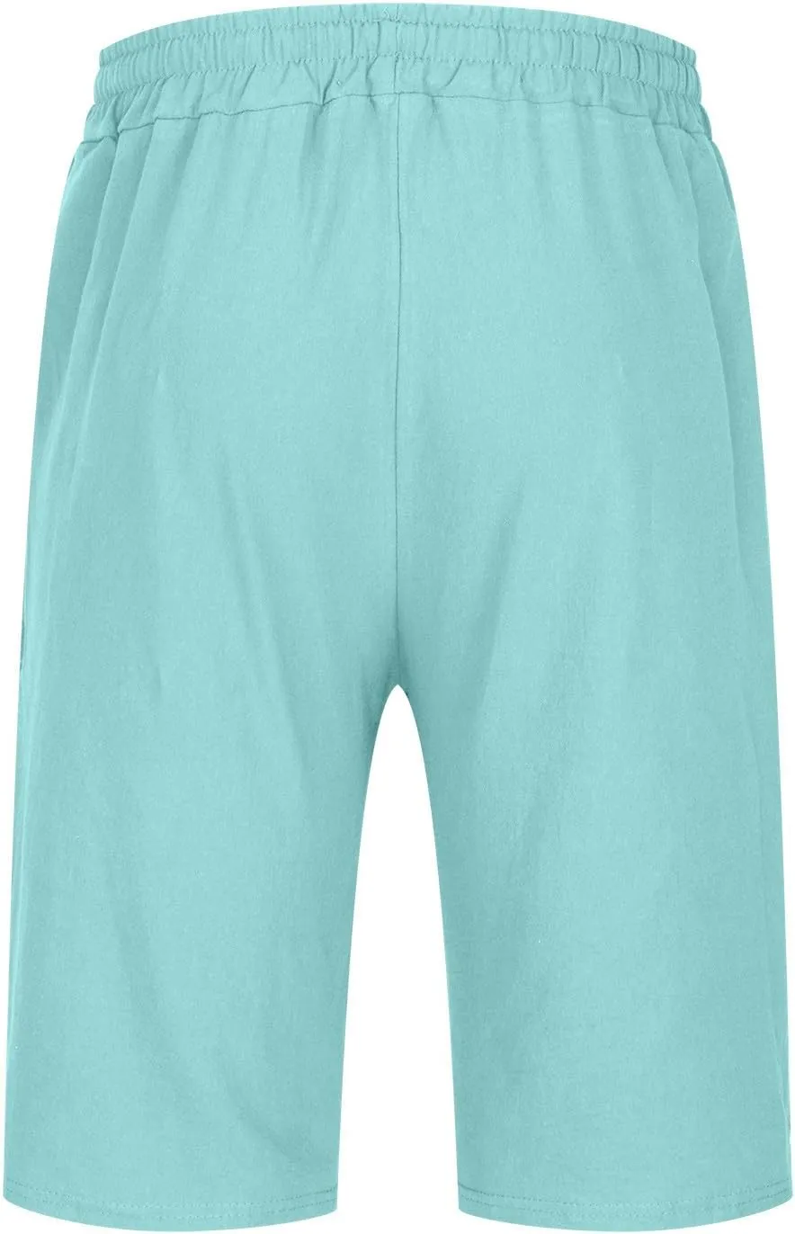 Muscularfit Beach Shorts for Men Summer Casual Cotton Linen Shorts Loose Fit Elastic Waist Drawstring Work Utility Shorts