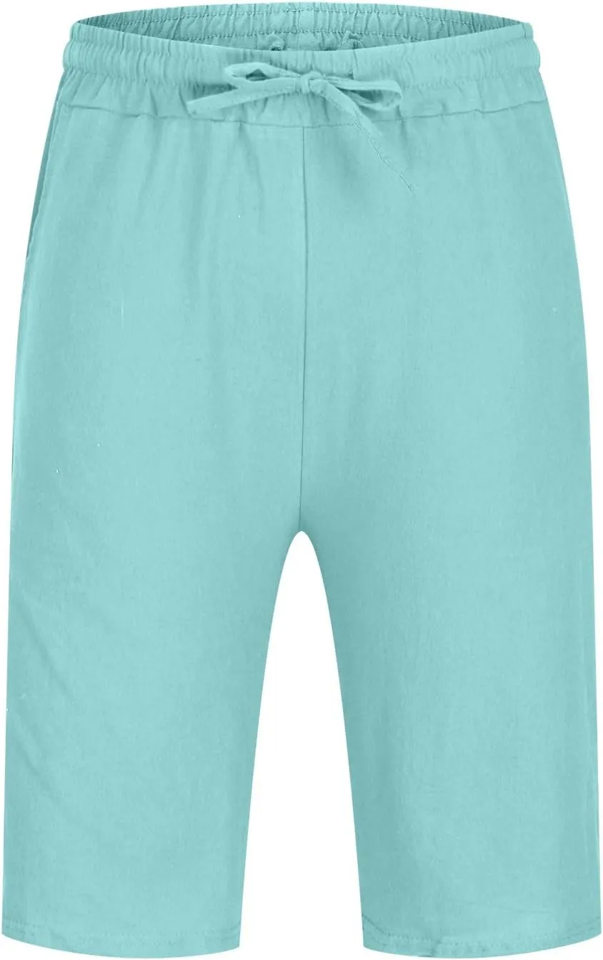 Muscularfit Beach Shorts for Men Summer Casual Cotton Linen Shorts Loose Fit Elastic Waist Drawstring Work Utility Shorts