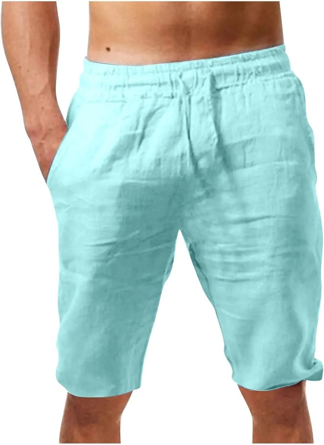 Muscularfit Beach Shorts for Men Summer Casual Cotton Linen Shorts Loose Fit Elastic Waist Drawstring Work Utility Shorts