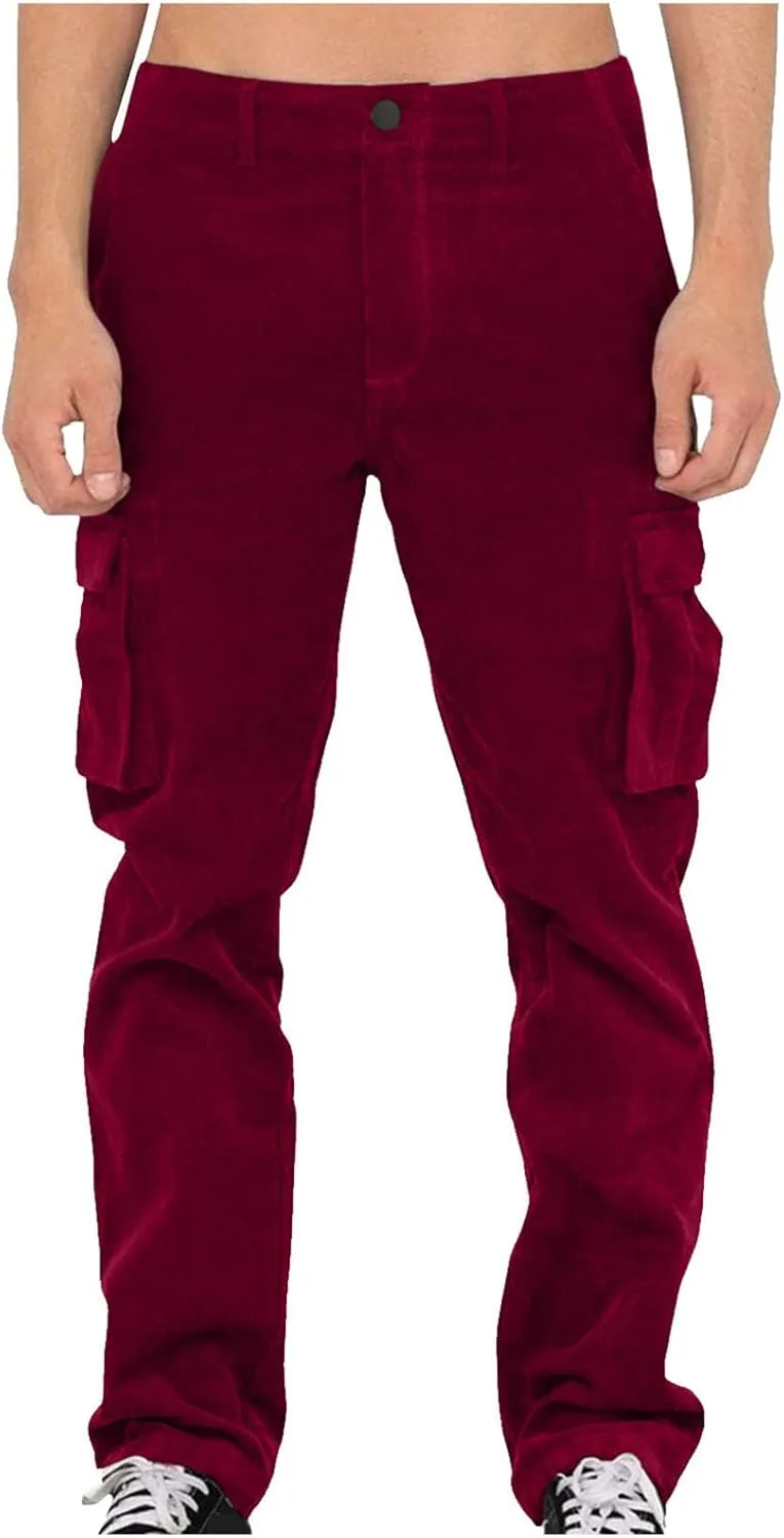 Muscularfit Tactical Pants for Men Stretch Casual Corduroy Multi Pockets Cargo Pants Big and Tall Button Zipper Outdoor Pant