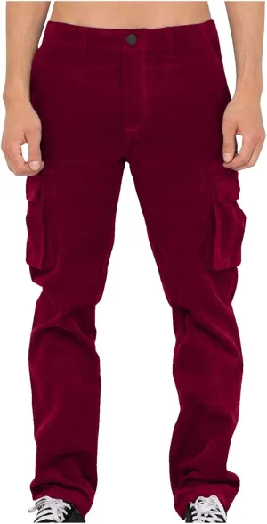 Muscularfit Tactical Pants for Men Stretch Casual Corduroy Multi Pockets Cargo Pants Big and Tall Button Zipper Outdoor Pant