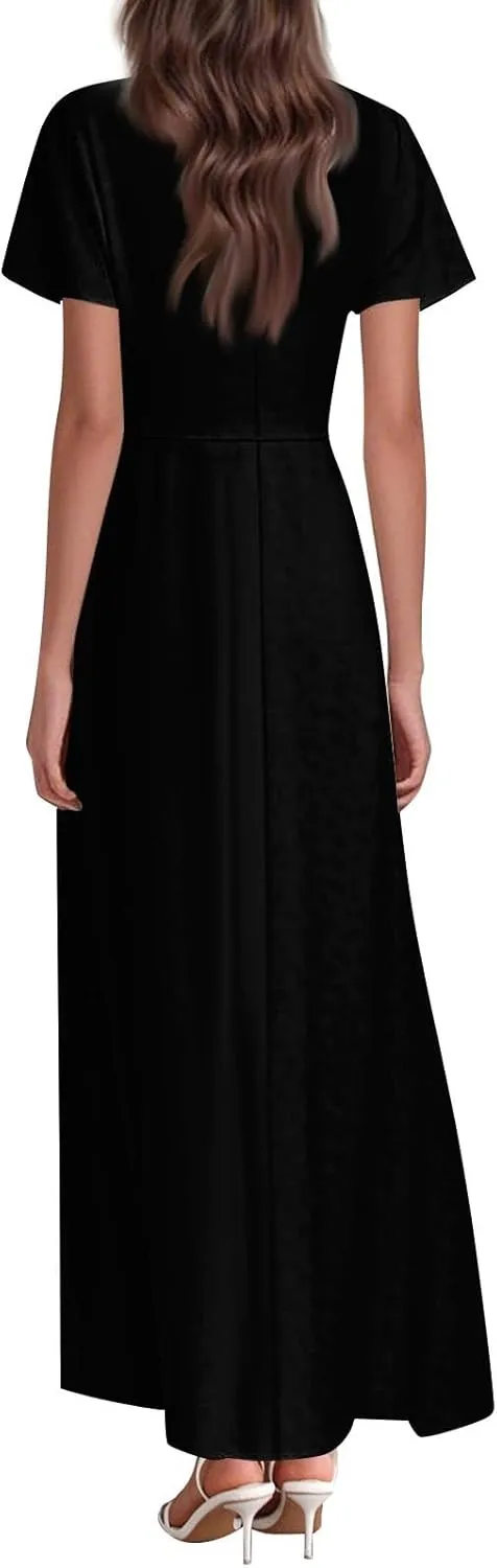 NBXNZWF Summer Dresses for Women 2025 Ruffle Short Sleeve V Neck Maxi Dress Flowy Beach Vacation Casual Dresses