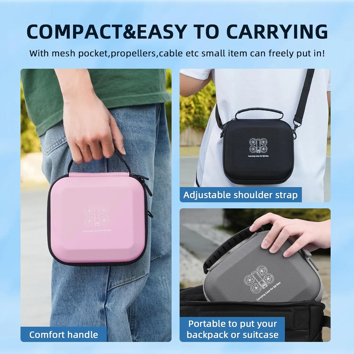 Neo Carrying Case, Small Shoulder Bag for DJI Neo Drone, Portable PU Box for DJI Neo Drone and Batteries Accessories(Pink)