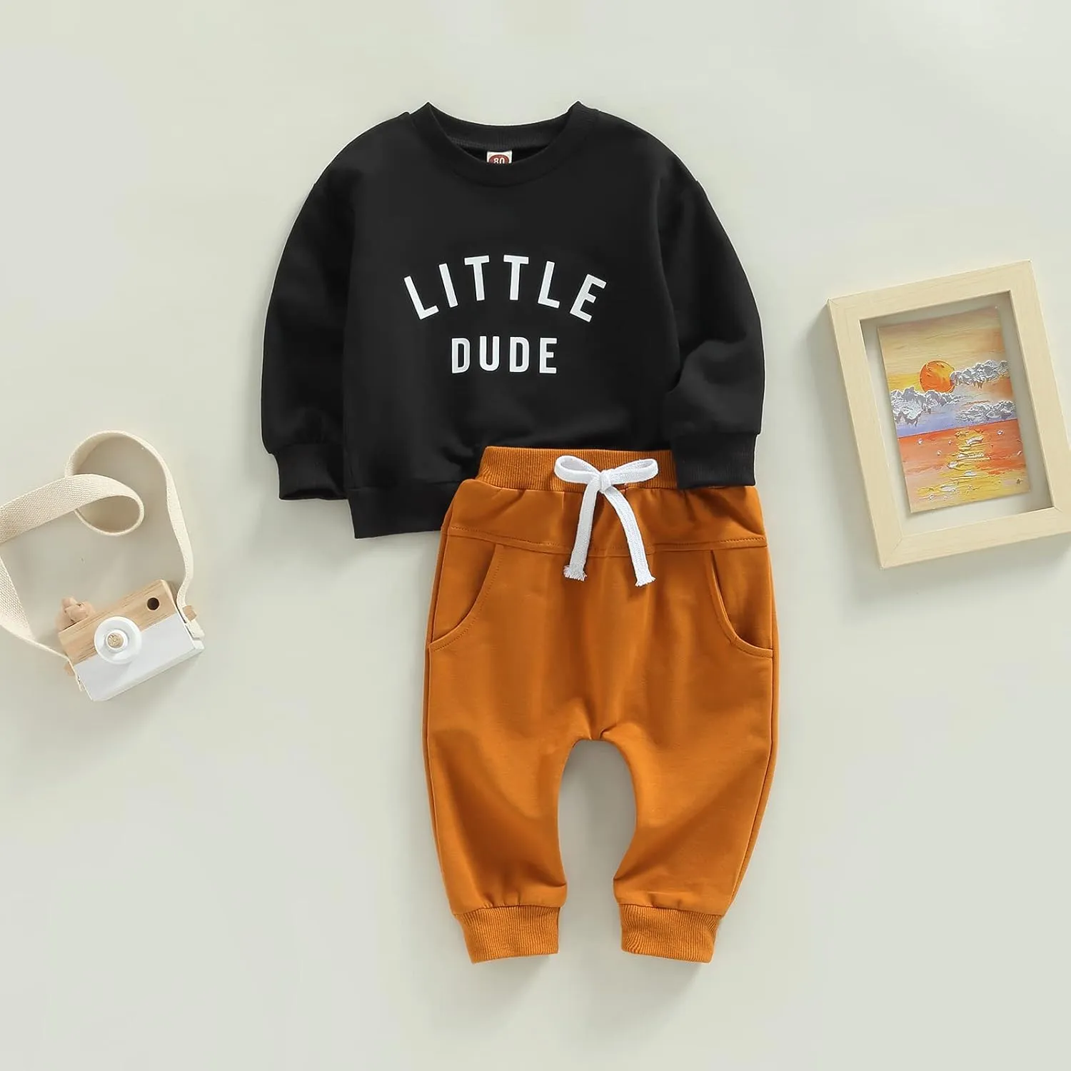 Newborn Baby Boy Fall Clothes Long Sleeve Round Neck Letter Print Sweatshirt Top Long Pants Cute Toddler Winter Outfits