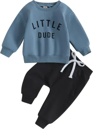 Newborn Baby Boy Fall Clothes Long Sleeve Round Neck Letter Print Sweatshirt Top Long Pants Cute Toddler Winter Outfits