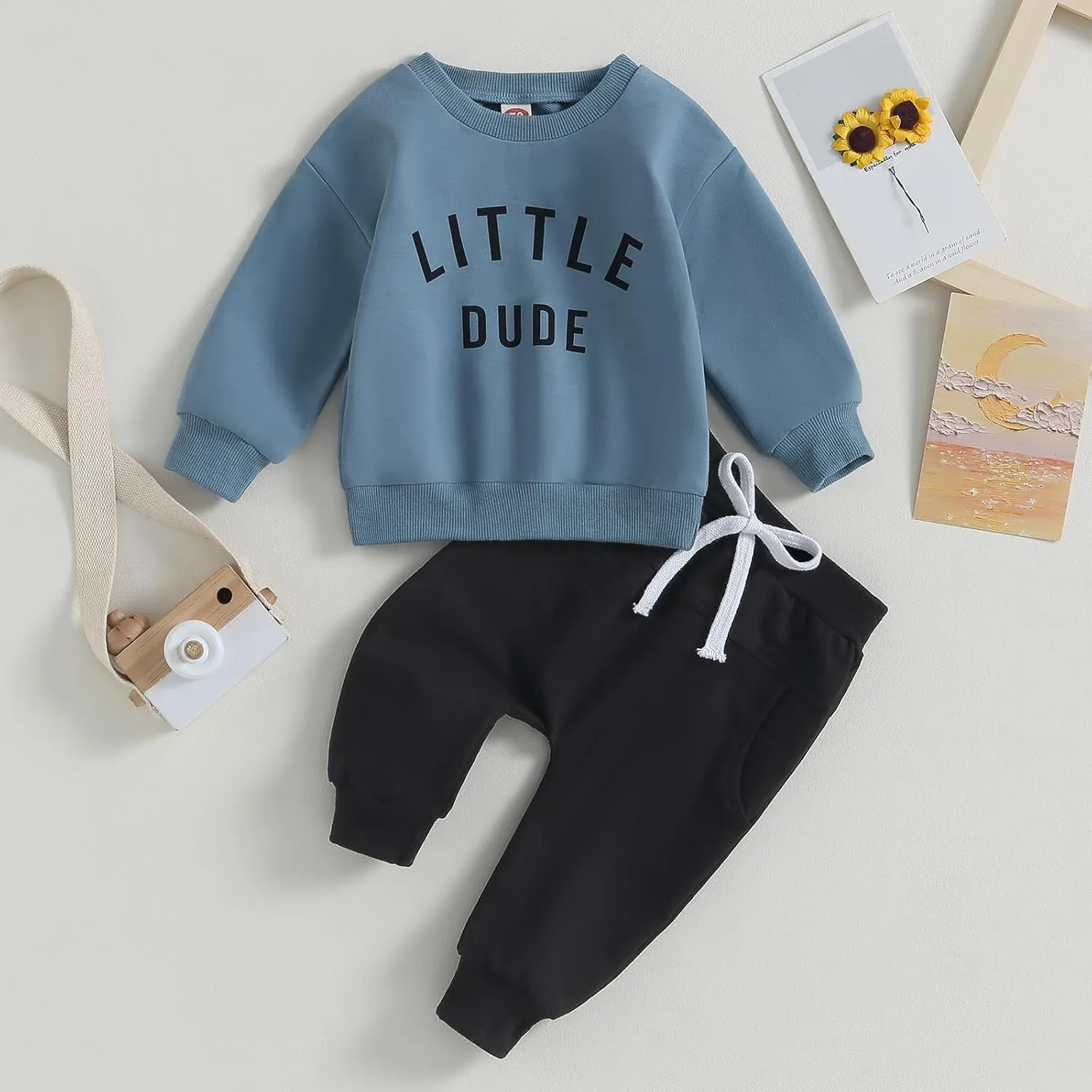 Newborn Baby Boy Fall Clothes Long Sleeve Round Neck Letter Print Sweatshirt Top Long Pants Cute Toddler Winter Outfits