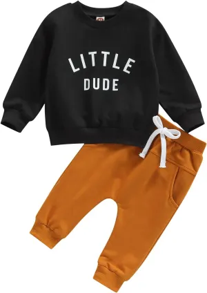 Newborn Baby Boy Fall Clothes Long Sleeve Round Neck Letter Print Sweatshirt Top Long Pants Cute Toddler Winter Outfits