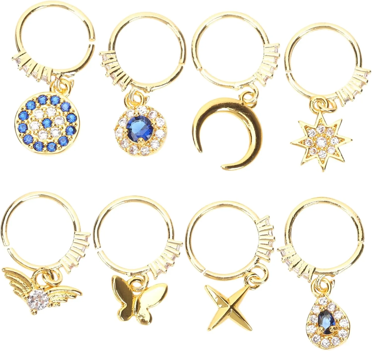Nose Ring Set 8pcs Alloy Nose Hoops Non-Piercing Gold Fashion for Party Daily Wear