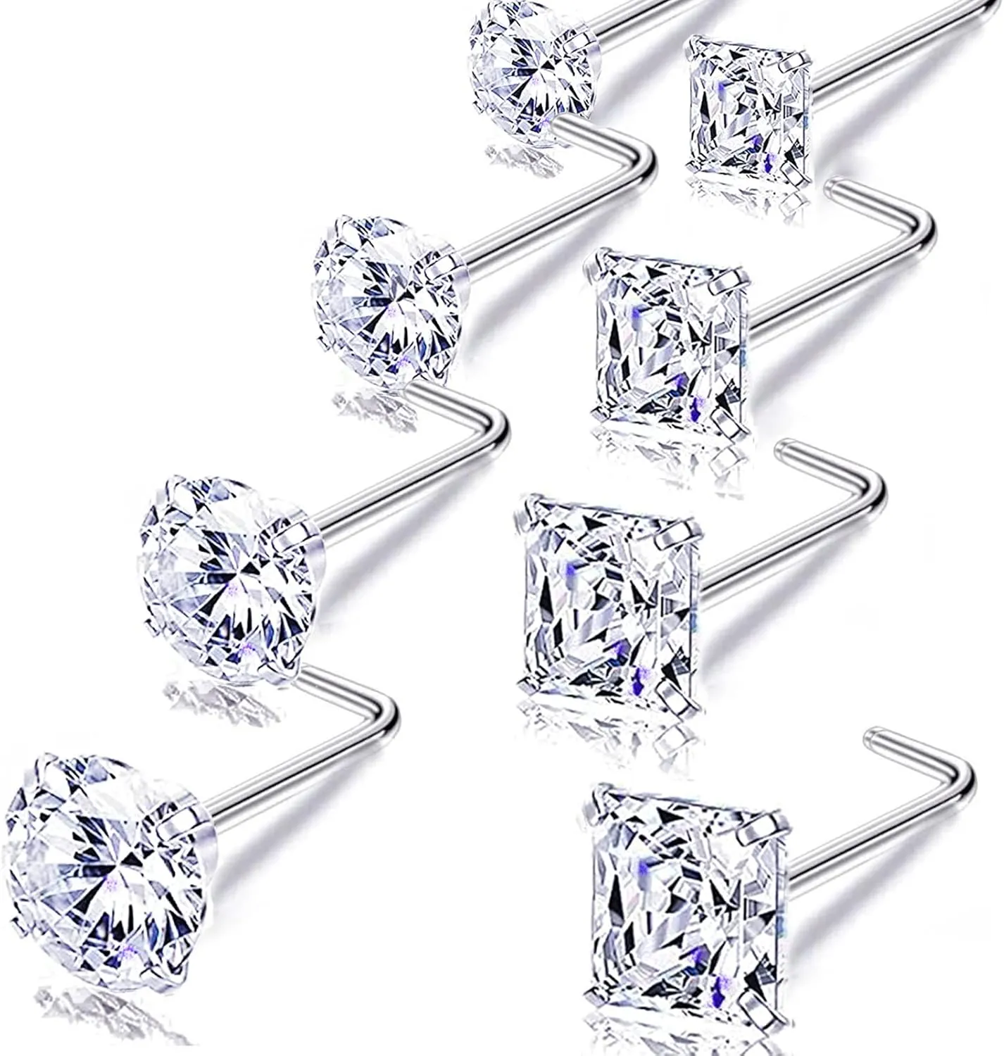 Nose Rings Studs L Screw Bone Shpaed Nose Studs for Women 18g 20g 22g 14K Gold Plated