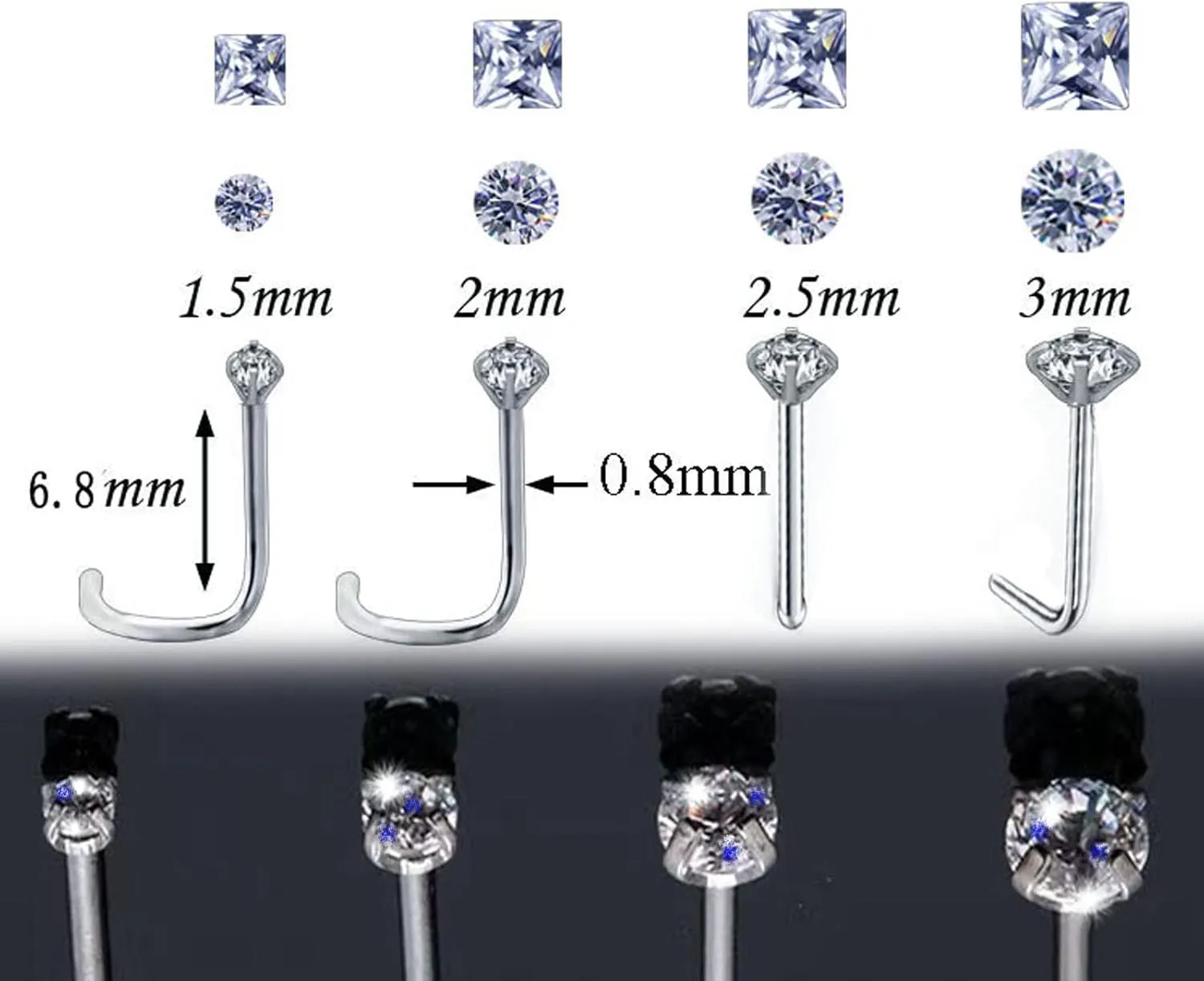 Nose Rings Studs L Screw Bone Shpaed Nose Studs for Women 18g 20g 22g 14K Gold Plated