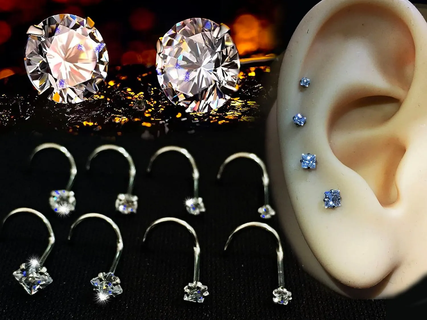 Nose Rings Studs L Screw Bone Shpaed Nose Studs for Women 18g 20g 22g 14K Gold Plated
