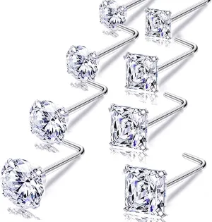 Nose Rings Studs L Screw Bone Shpaed Nose Studs for Women 18g 20g 22g 14K Gold Plated
