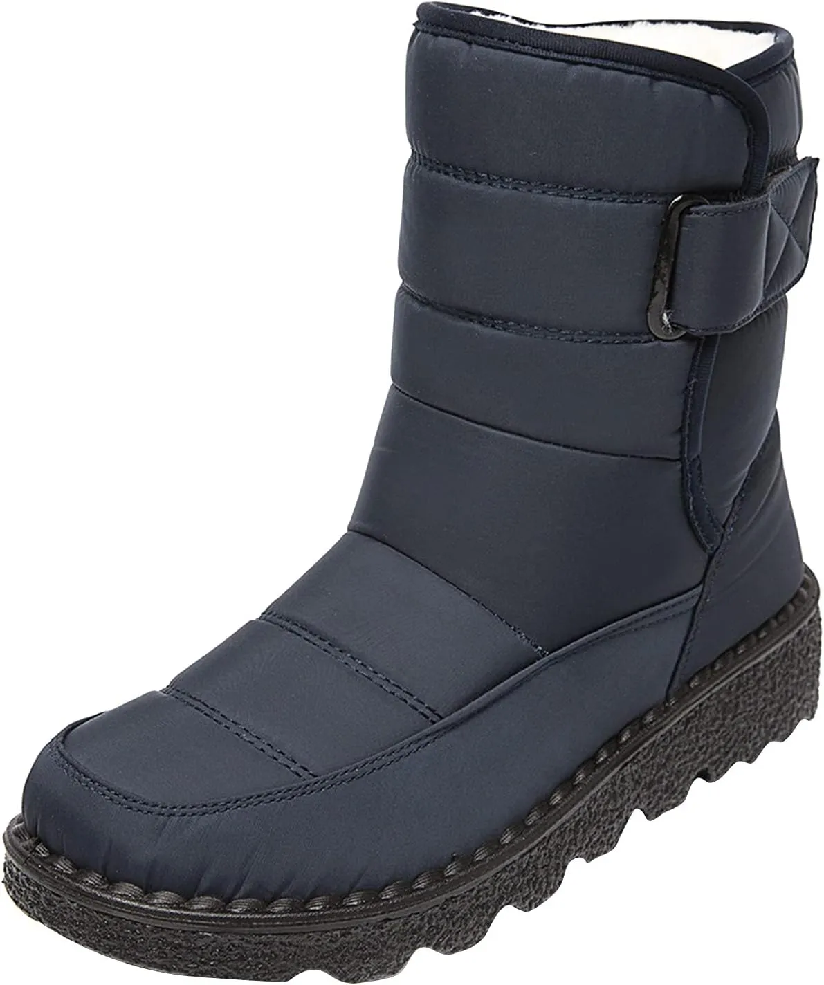 oiangi Quilted Snow Boots for Women Fashion Waterproof Round Toe Buckle Platform High Top Non-slip Ankle Booties Winter Comfy Warm Outdoor Ladies Shoes