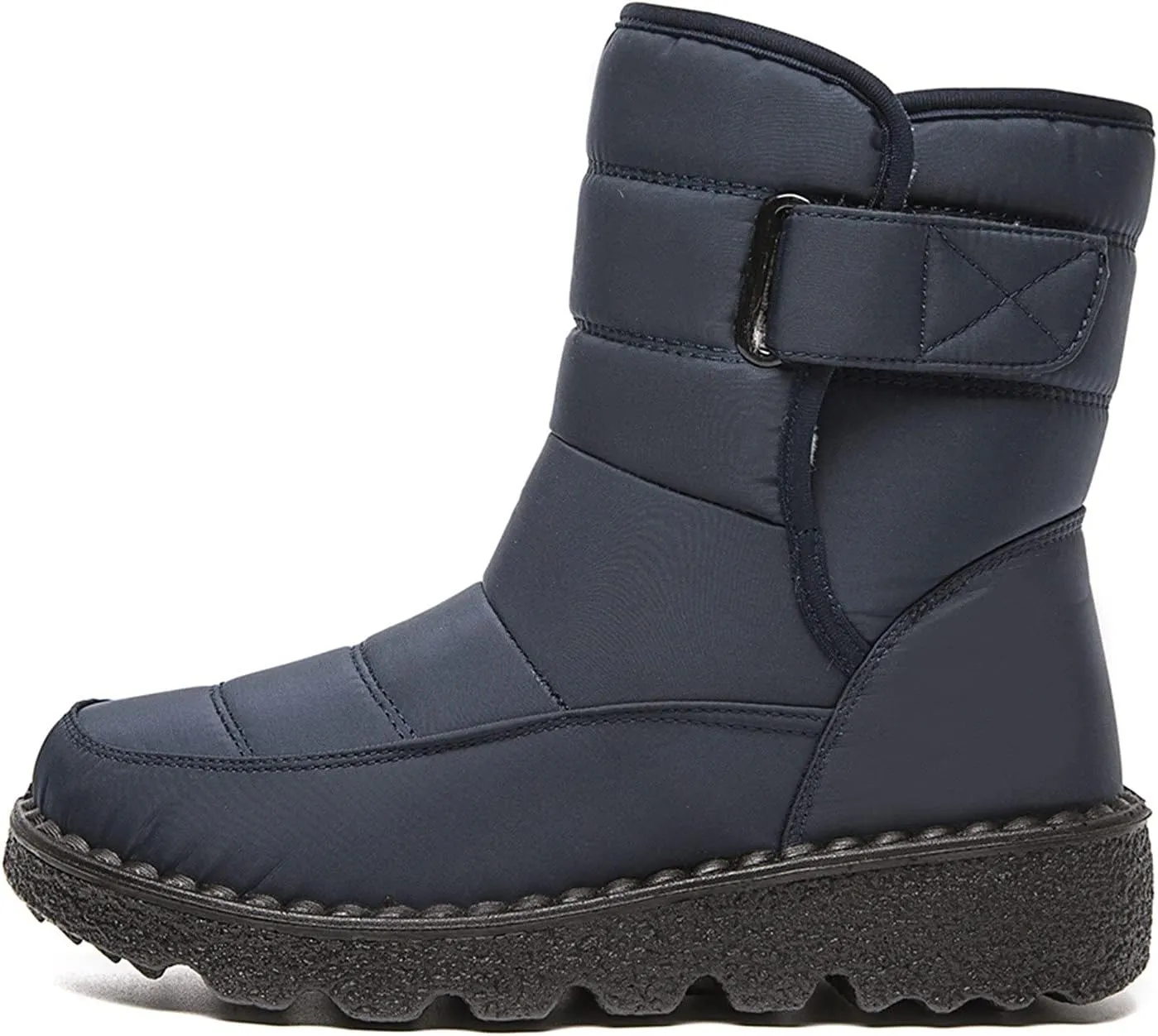 oiangi Quilted Snow Boots for Women Fashion Waterproof Round Toe Buckle Platform High Top Non-slip Ankle Booties Winter Comfy Warm Outdoor Ladies Shoes