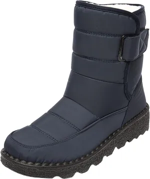 oiangi Quilted Snow Boots for Women Fashion Waterproof Round Toe Buckle Platform High Top Non-slip Ankle Booties Winter Comfy Warm Outdoor Ladies Shoes