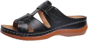 oiangi Womens Sandals 2023 Summer Comfortable Wedge Sandals with Arch Support Solid Casual Fish Mouth Open Toe Slip on Slippers Ladies Beach Travel Shoes