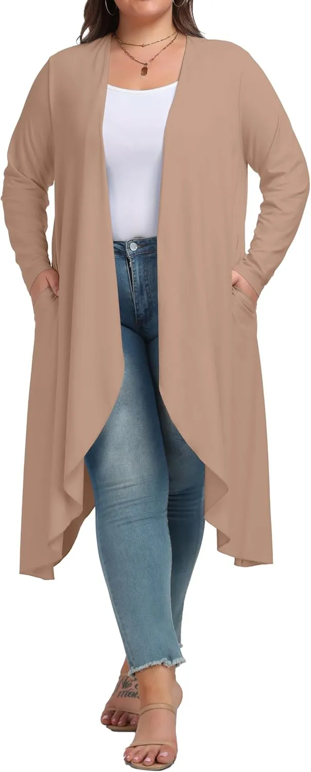 OLRIK Plus Size Cardigan for Women Trendy Lightweight Fall Clothes Long Duster Cardigans for Women with Pockets