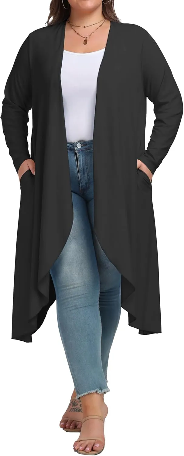 OLRIK Plus Size Cardigan for Women Trendy Lightweight Fall Clothes Long Duster Cardigans for Women with Pockets