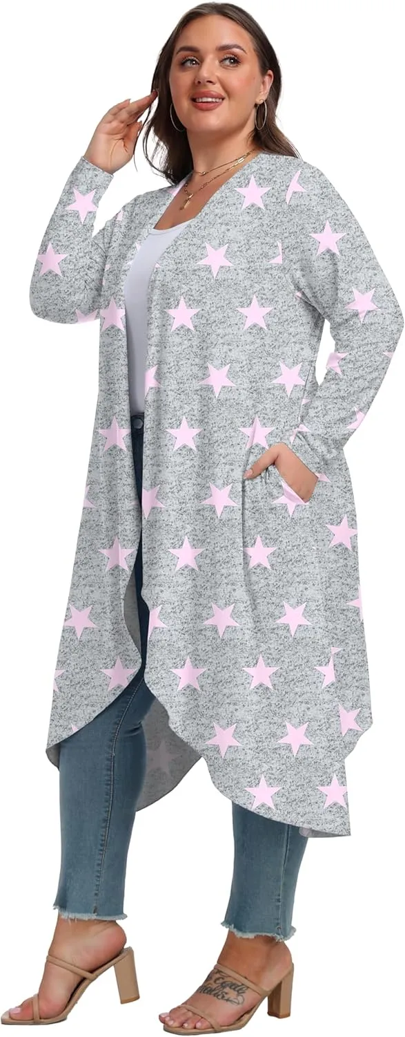 OLRIK Plus Size Cardigan for Women Trendy Lightweight Fall Clothes Long Duster Cardigans for Women with Pockets