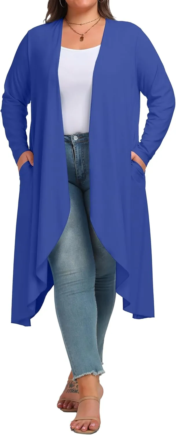 OLRIK Plus Size Cardigan for Women Trendy Lightweight Fall Clothes Long Duster Cardigans for Women with Pockets