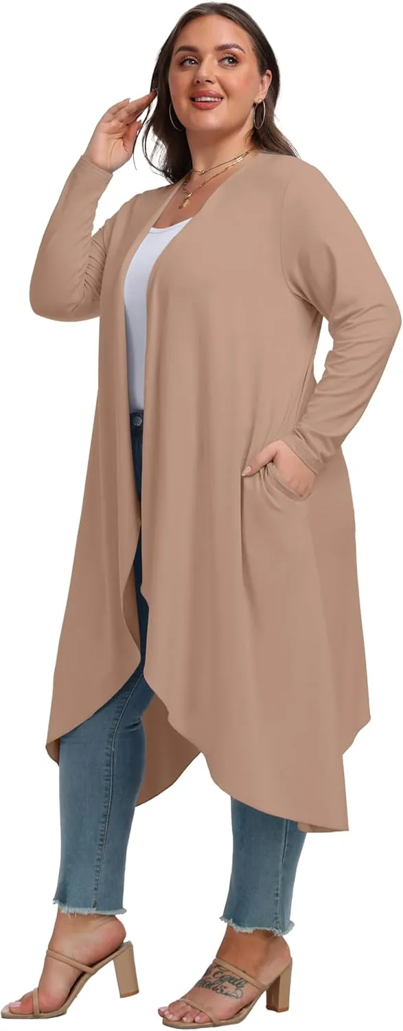 OLRIK Plus Size Cardigan for Women Trendy Lightweight Fall Clothes Long Duster Cardigans for Women with Pockets
