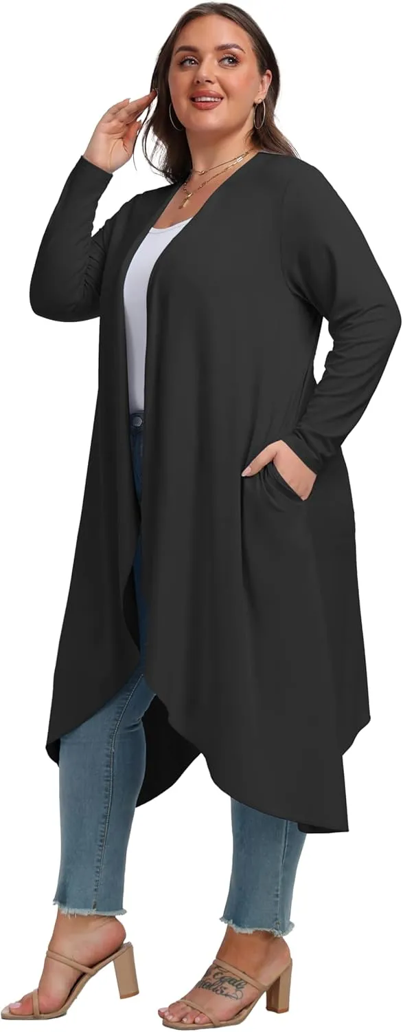 OLRIK Plus Size Cardigan for Women Trendy Lightweight Fall Clothes Long Duster Cardigans for Women with Pockets