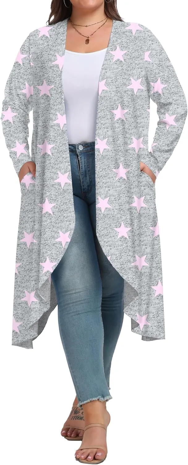 OLRIK Plus Size Cardigan for Women Trendy Lightweight Fall Clothes Long Duster Cardigans for Women with Pockets