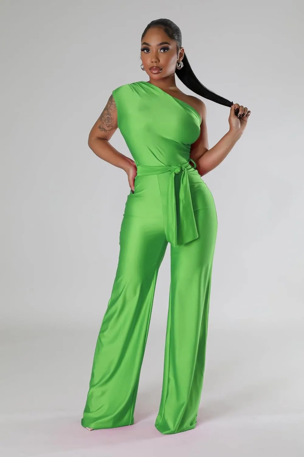 One Piece Jumpsuits for Women Casual Wide Leg Pants Set Holiday Outfits Sexy Romper Clubwear with Belt