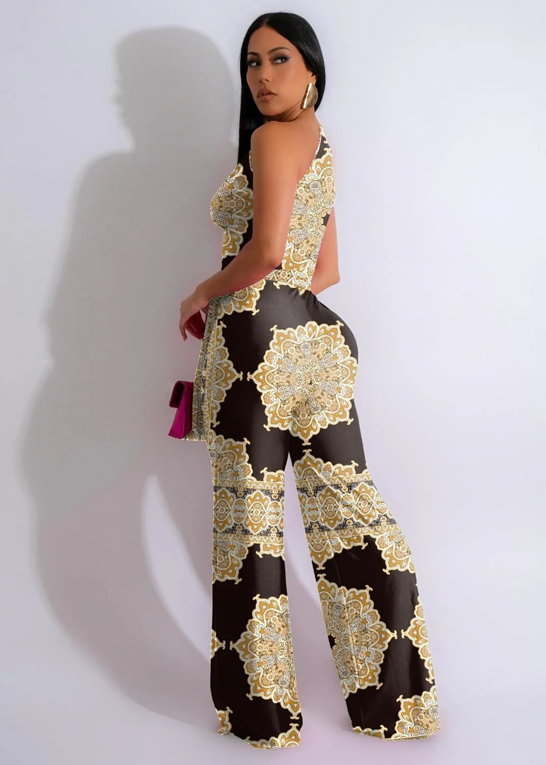 One Piece Jumpsuits for Women Casual Wide Leg Pants Set Holiday Outfits Sexy Romper Clubwear with Belt