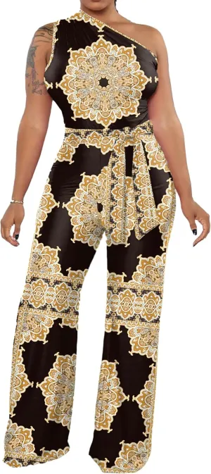 One Piece Jumpsuits for Women Casual Wide Leg Pants Set Holiday Outfits Sexy Romper Clubwear with Belt