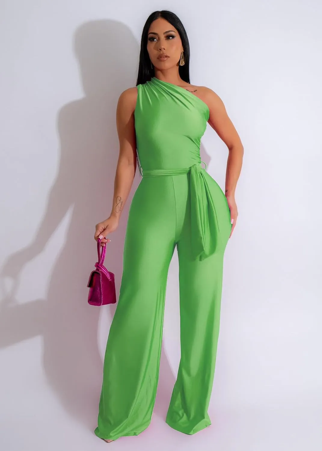 One Piece Jumpsuits for Women Casual Wide Leg Pants Set Holiday Outfits Sexy Romper Clubwear with Belt