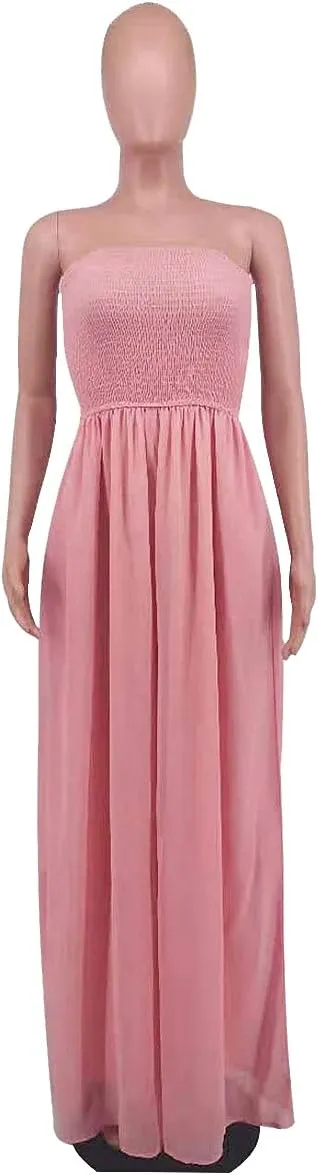 Ophestin Women's Strapless Tube Wide Leg Jumpsuits Smocked Women Jumpsuits Dressy Casual Flowy One Piece Jumpsuits Rompers
