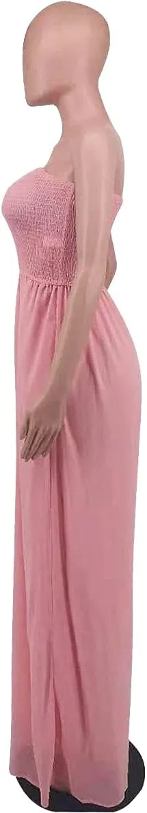 Ophestin Women's Strapless Tube Wide Leg Jumpsuits Smocked Women Jumpsuits Dressy Casual Flowy One Piece Jumpsuits Rompers