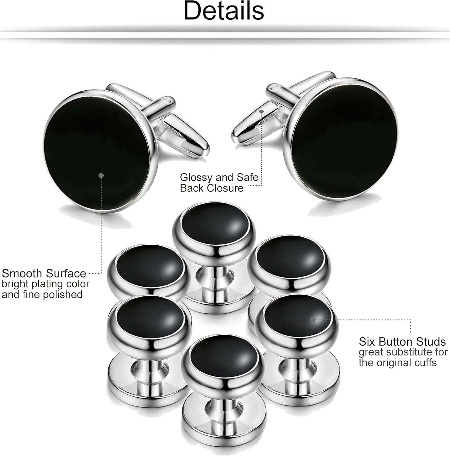 ORAZIO Cuff Links Mens Stainless Steel Cuff Links and Studs Set Gold Black Cufflinks for Men Tuxedo Studs Buttons for Formal Kit Business or Wedding Shirts