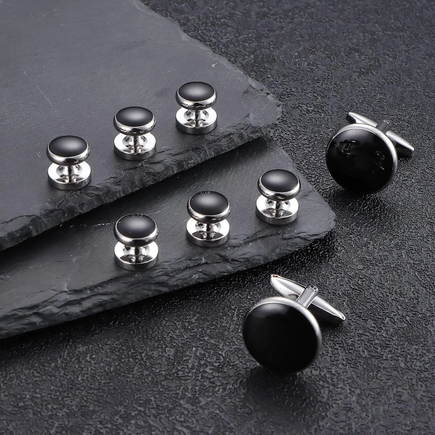ORAZIO Cuff Links Mens Stainless Steel Cuff Links and Studs Set Gold Black Cufflinks for Men Tuxedo Studs Buttons for Formal Kit Business or Wedding Shirts